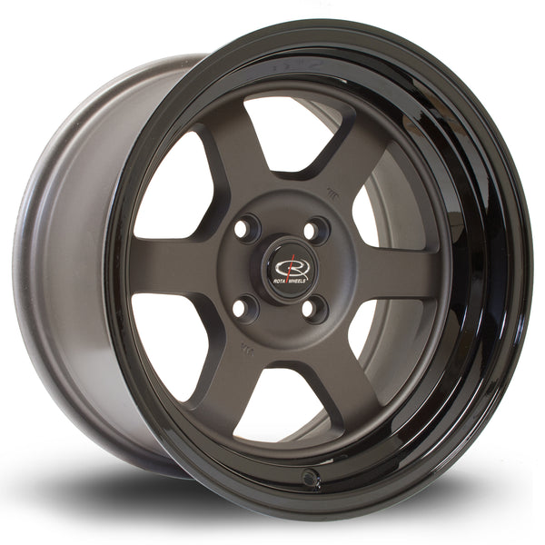 Rota Grid-V 4x100 15" 8J ET0 Flat Gunmetal (Gloss Black Lip) Alloy Wheel