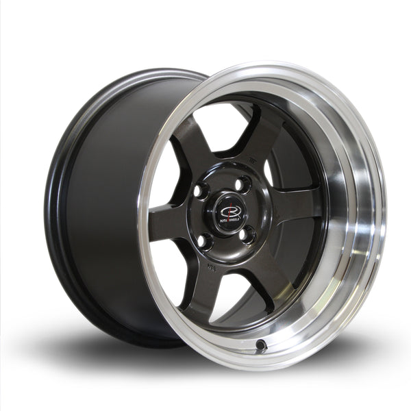 Rota Grid-V 4x100 15" 9J ET0 Gunmetal (Polished Lip) Alloy Wheel