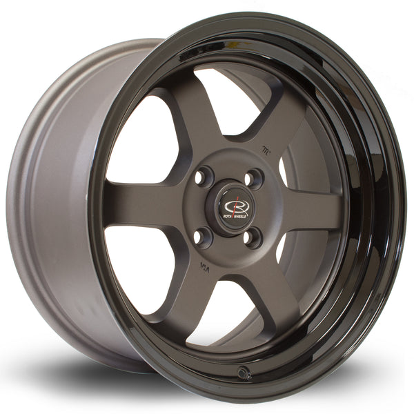 Rota Grid-V 4x100 16" 8J ET20 Flat Gunmetal (Gloss Black Lip) Alloy Wheel