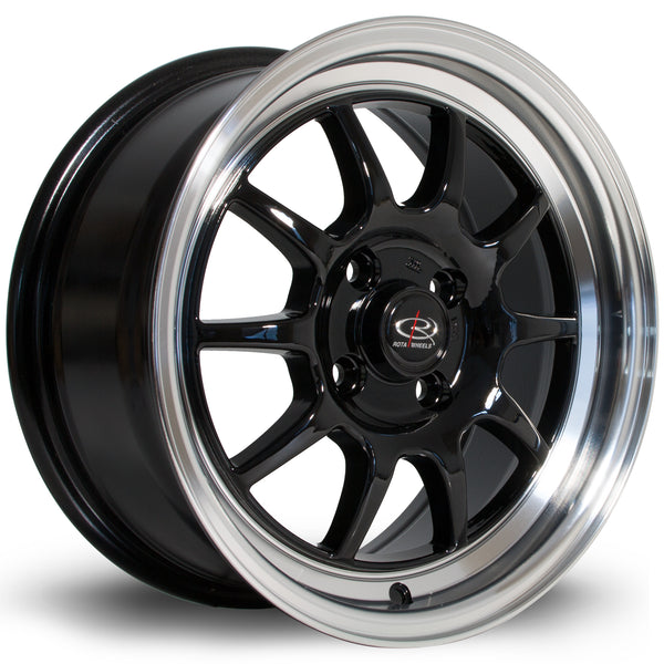 Rota GT3 4x100 15" 7J ET40 Black (Polished Lip) Alloy Wheel