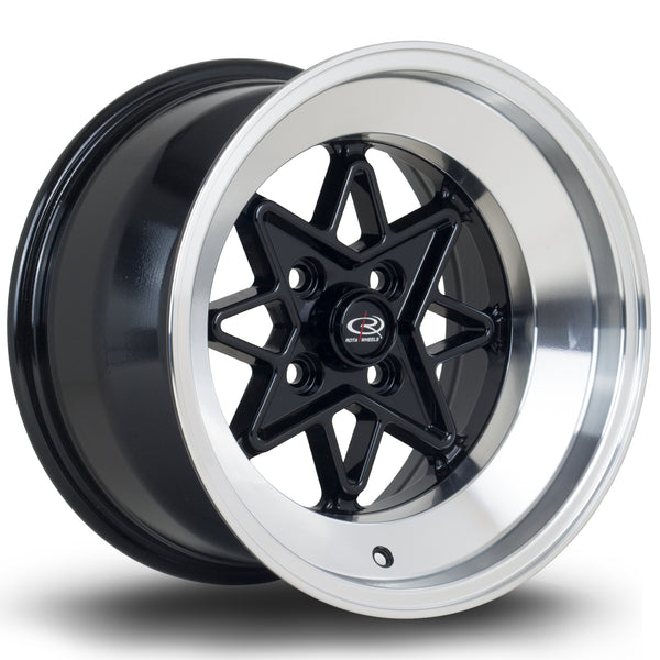 Rota Hachi 4x114 15" 9J ET0 Black (Polished Lip) Alloy Wheel