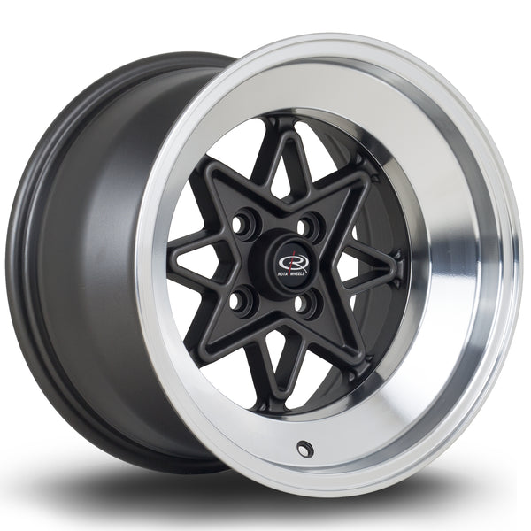 Rota Hachi 4x100 15" 9J ET0 Flat Gunmetal (Polished Lip) Alloy Wheel