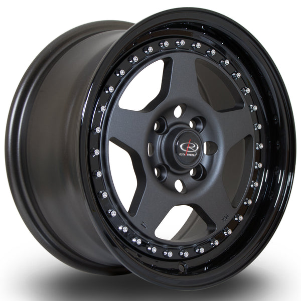 Rota Kyusha 4x100 15" 7J ET38 Flat Gunmetal (Gloss Black Lip) Alloy Wheel