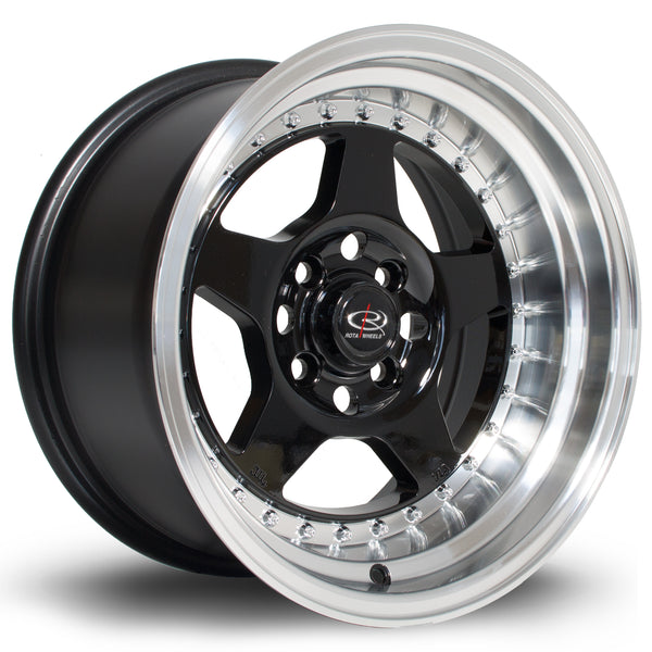 Rota Kyusha 4x114 15" 8J ET0 Black (Polished Lip) Alloy Wheel