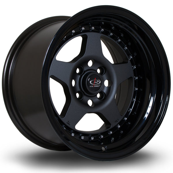 Rota Kyusha 4x100 15" 9J ET0 Flat Gunmetal (Gloss Black Lip) Alloy Wheel