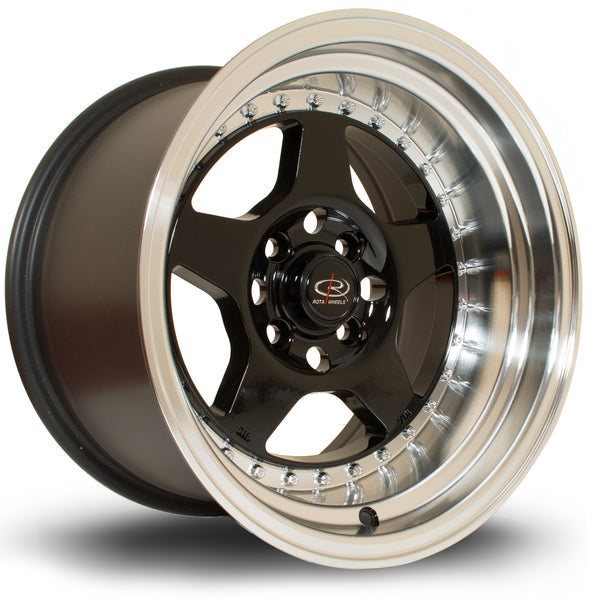 Rota Kyusha 4x114 15" 9J ET0 Black (Polished Lip) Alloy Wheel