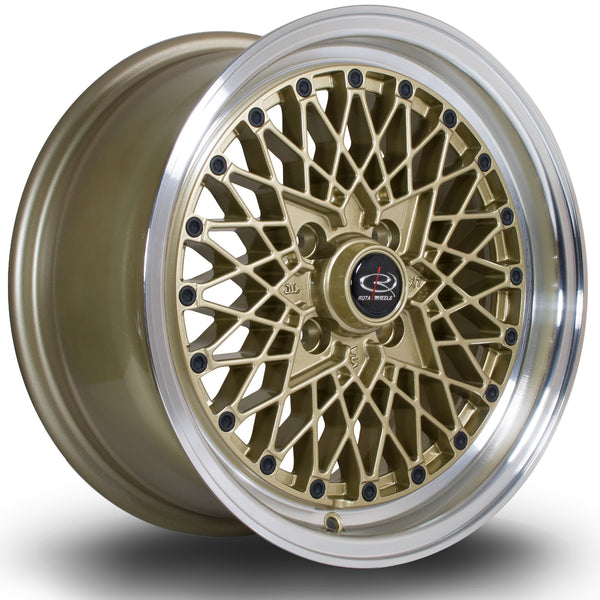 Rota OSMesh 4x100 15" 7J ET30 Gold (Polished Lip) Alloy Wheel