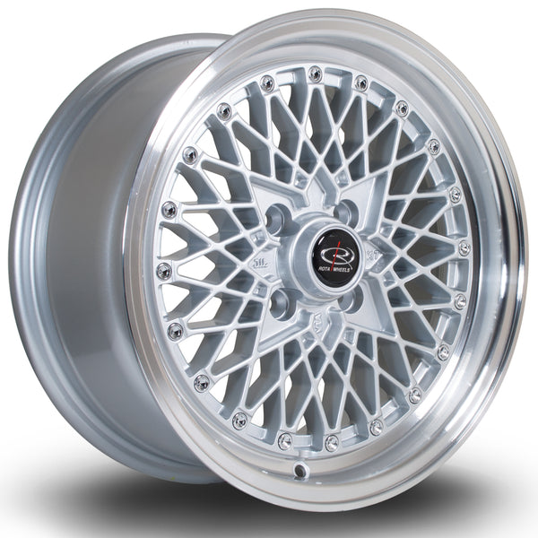 Rota OSMesh 4x100 15" 7J ET30 Silver (Polished Lip) Alloy Wheel