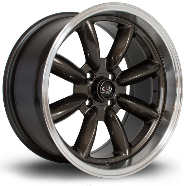 Rota RBR 4x100 16" 8J ET10 Gunmetal (Polished Lip) Alloy Wheel