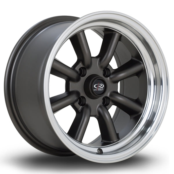 Rota RKR 4x114 15" 8J ET0 Flat Gunmetal (Polished Lip) Alloy Wheel